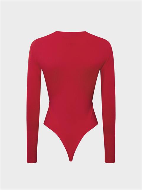 Önü Burgu Detaylı Uzun Kol İkonik Body - Kırmızı