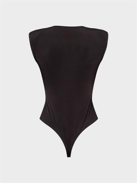 Önü Burgu ve Omuzları Vatka Detaylı Kolsuz İkonik Body - Siyah