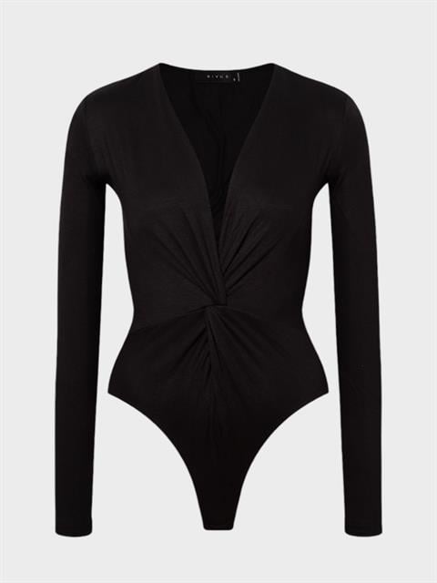 Önü Burgulu Soft Tuşeli Viskon Body - Siyah