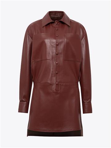 Önü Çıtçıt Patlı Deri Elbise - Bordo