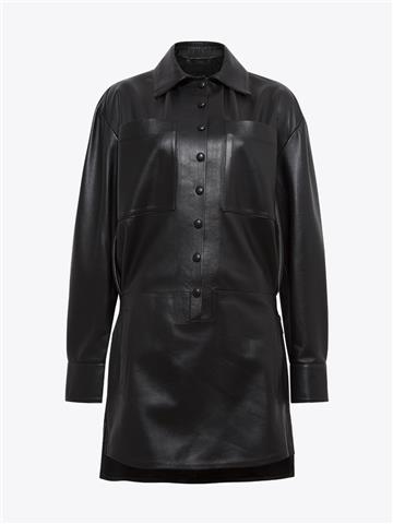 Önü Çıtçıt Patlı Deri Elbise - Siyah