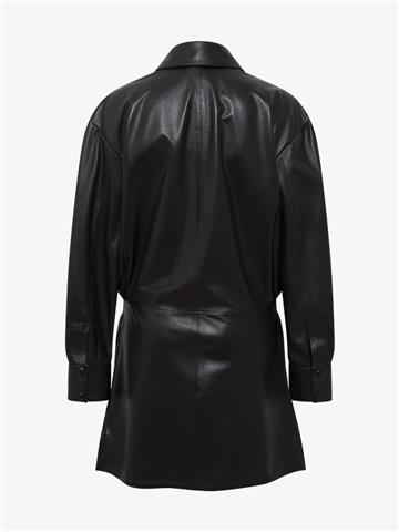 Önü Çıtçıt Patlı Deri Elbise - Siyah