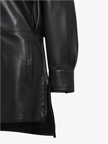 Önü Çıtçıt Patlı Deri Elbise - Siyah