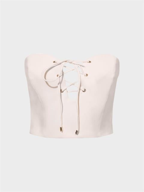 Önü Dekolteli Bağcıklı Kalp Yaka Straplez Kesim Şık Büstiyer - Ekru