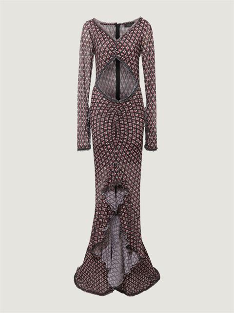 Önü Dekolteli Tül İspanyol Elbise - Desenli