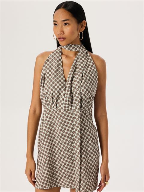 Önü Derin Dekolteli Sırtı Açık Mini Elbise - Desenli