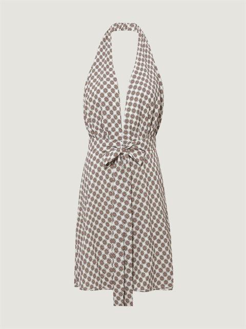 Önü Derin Dekolteli Sırtı Açık Mini Elbise - Desenli