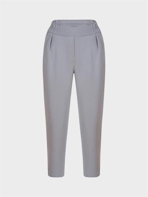 Önü Korsaj Arkası Lastikli Örme Kumaş Pantolon - Gri