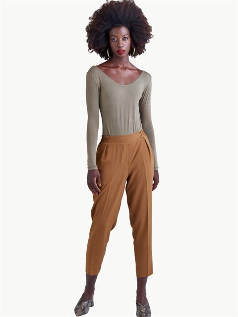 Önü Korsajlı Arkası Lastikli Pantolon - Camel