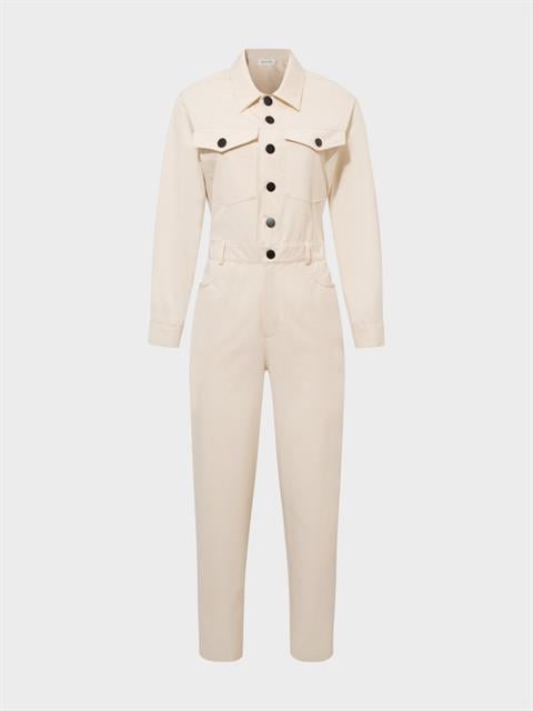 Önü Metal Çıtçıtlı Uzun Kollu Tulum - Ekru