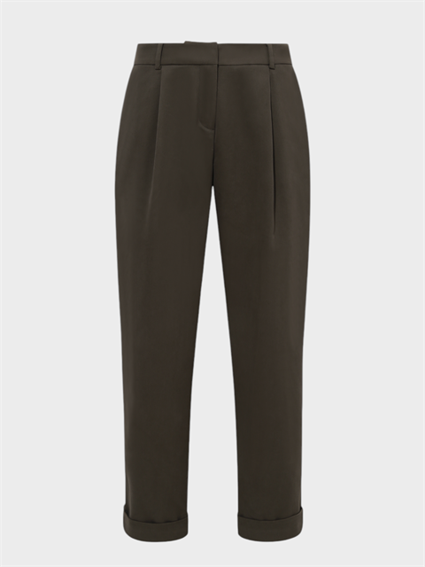 Önü Pileli Duble Paçalı Salaş Kesim Pantolon - Haki