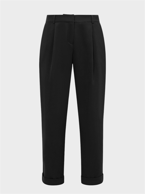 Önü Pileli Duble Paçalı Salaş Kesim Pantolon - Siyah