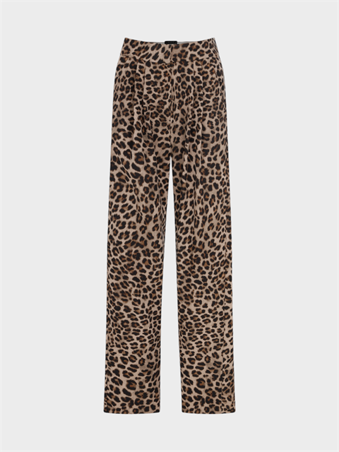 Önü Pileli Geniş Paça Pantolon - Leopar