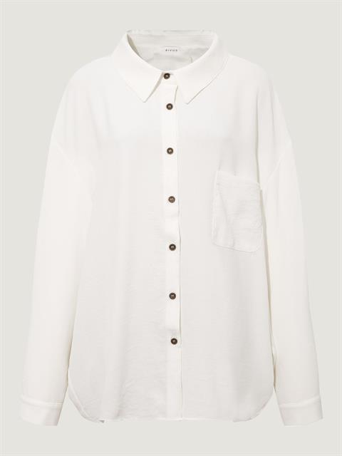 Oversize Cep Detaylı Dökümlü Gömlek - Beyaz