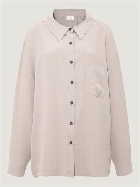 Oversize Cep Detaylı Dökümlü Gömlek - Gri