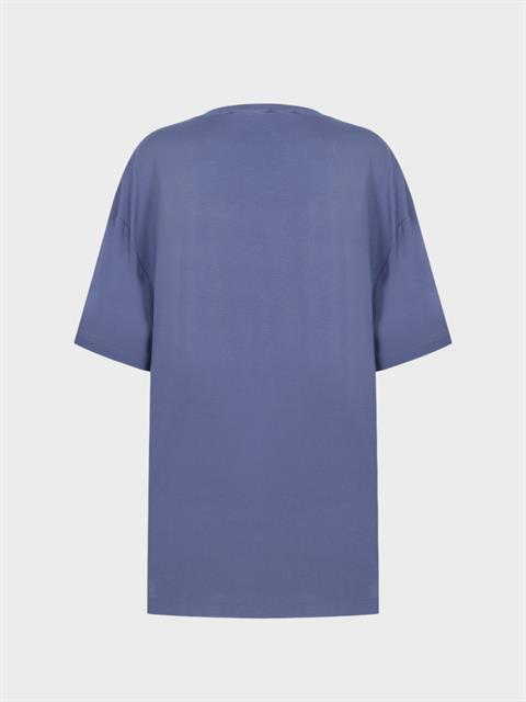 Oversize Dökümlü Viskon T-Shirt - Mavi
