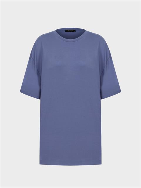 Oversize Dökümlü Viskon T-Shirt - Mavi