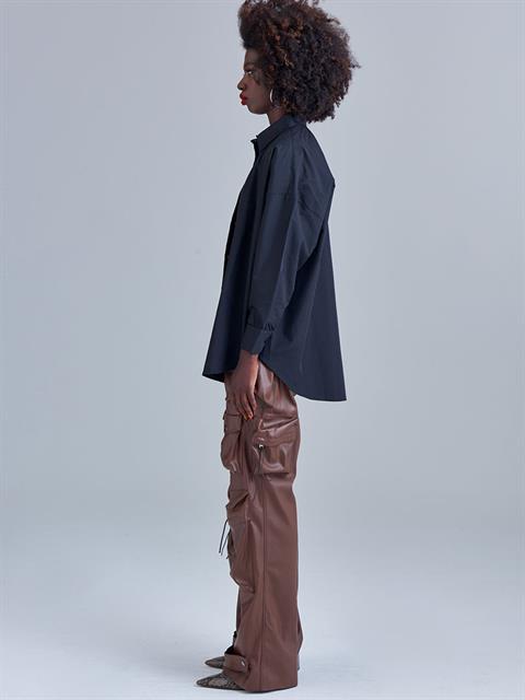 Oversıze Düşük Omuz Gömlek - Siyah