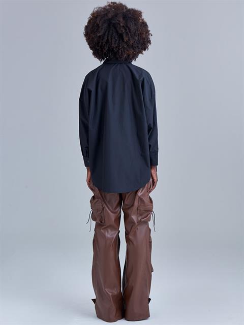 Oversıze Düşük Omuz Gömlek - Siyah