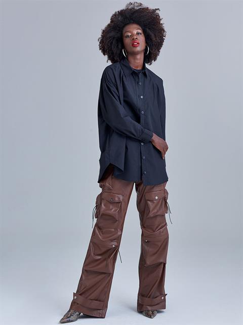 Oversıze Düşük Omuz Gömlek - Siyah