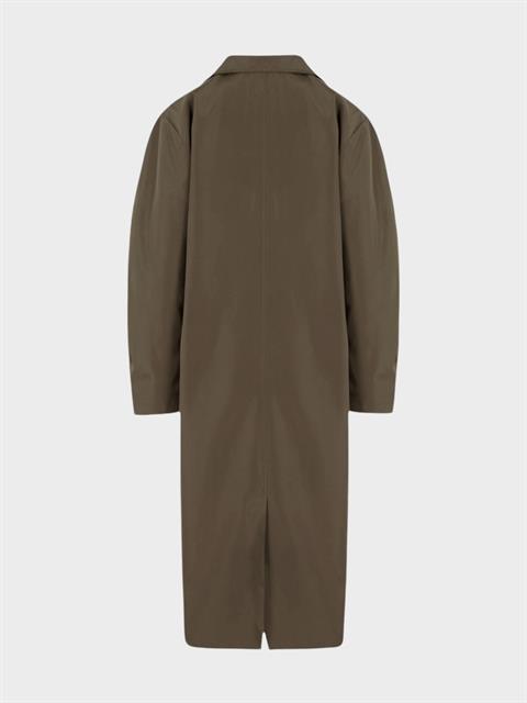 Oversize Kesim Düğmeli ve Cep Detaylı Uzun Trençkot - Haki