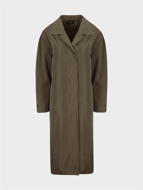 Oversize Kesim Düğmeli ve Cep Detaylı Uzun Trençkot - Haki
