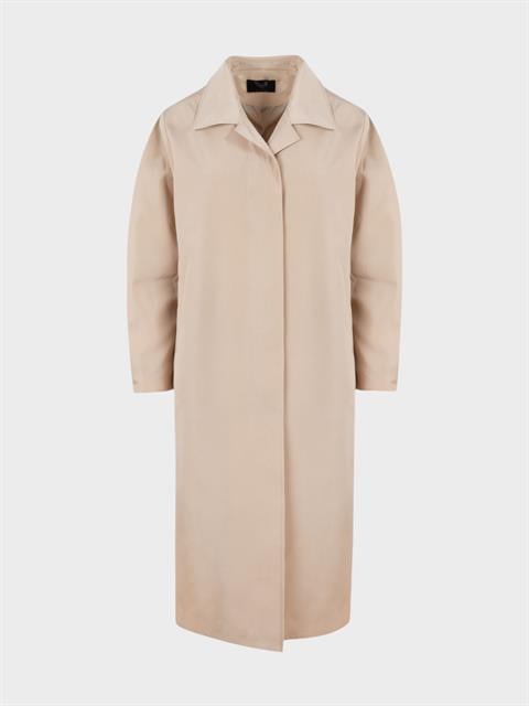 Oversize Kesim Düğmeli ve Cep Detaylı Uzun Trençkot - Bej