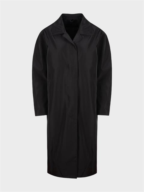 Oversize Kesim Düğmeli ve Cep Detaylı Uzun Trençkot - Siyah