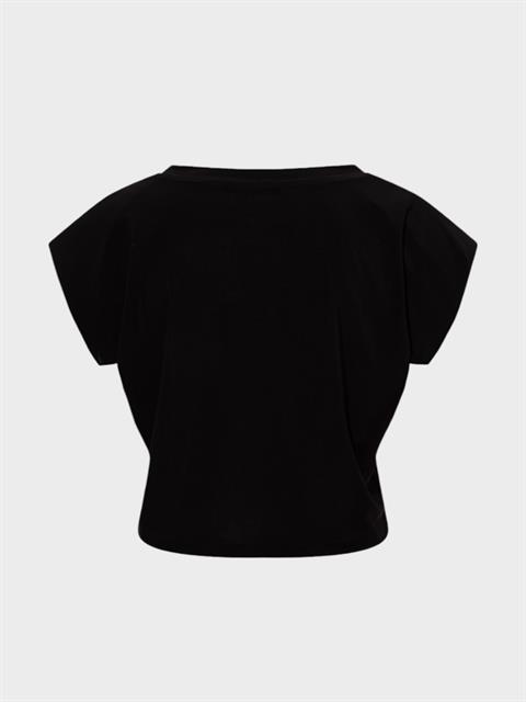 Oversize Kesim Vatkalı Dökümlü Bisiklet Yaka T-Shirt - Siyah