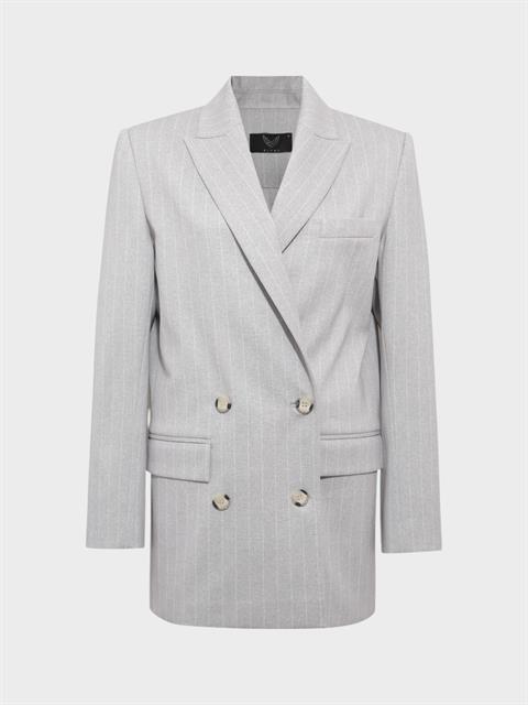 Oversize Kruvaze Kesim Ceket - Gri Çizgili