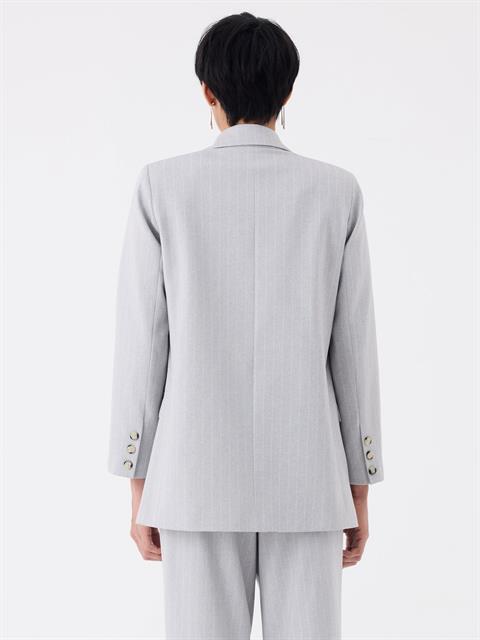 Oversize Kruvaze Kesim Ceket - Gri Çizgili