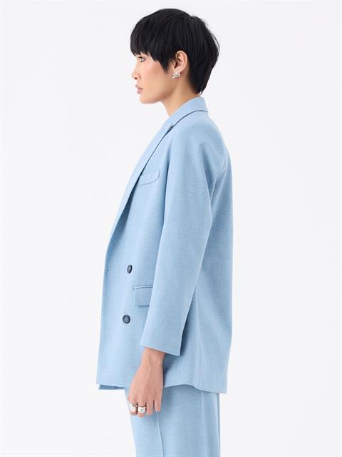 Oversize Kruvaze Kesim Ceket - Mavi