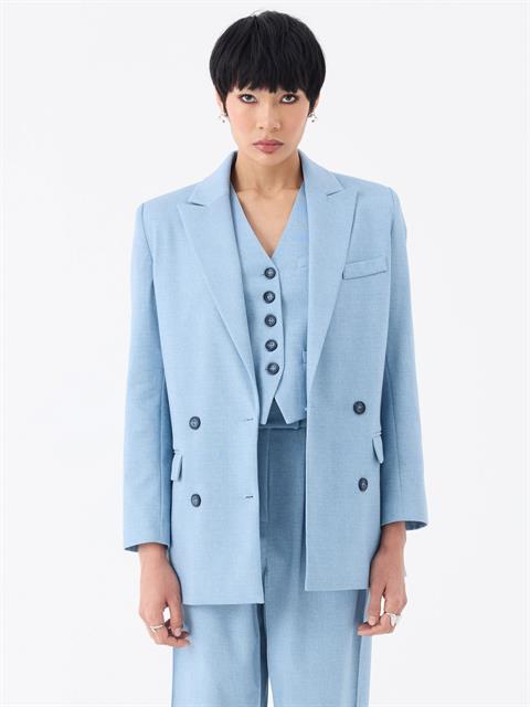 Oversize Kruvaze Kesim Ceket - Mavi