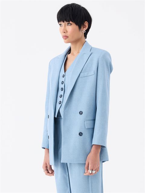 Oversize Kruvaze Kesim Ceket - Mavi