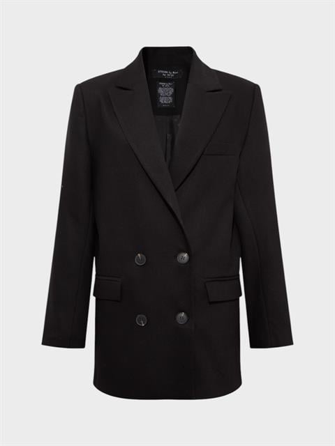 Oversize Kruvaze  Kesim Ceket - Siyah