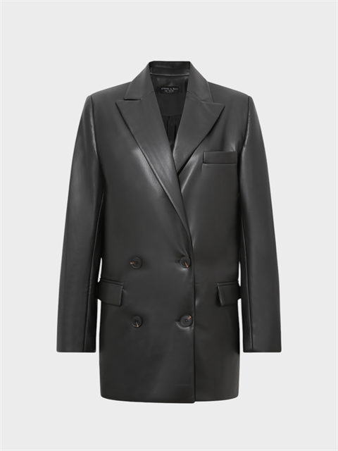 Oversize Kruvaze  Kesim Deri Ceket - Siyah