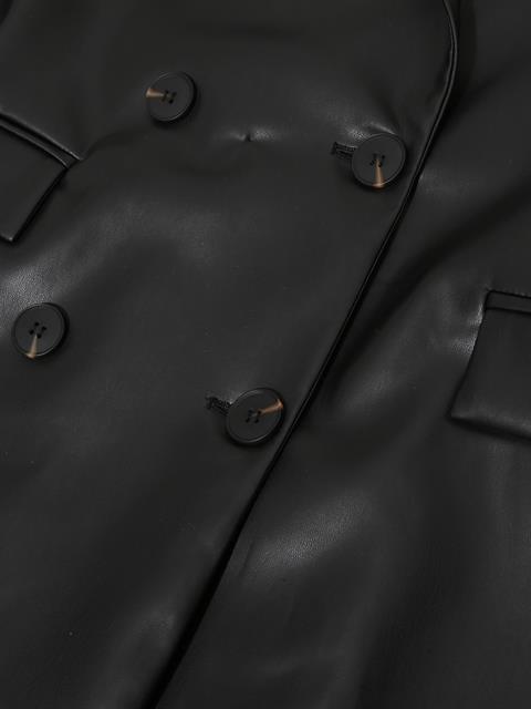 Oversize Kruvaze  Kesim Deri Ceket - Siyah