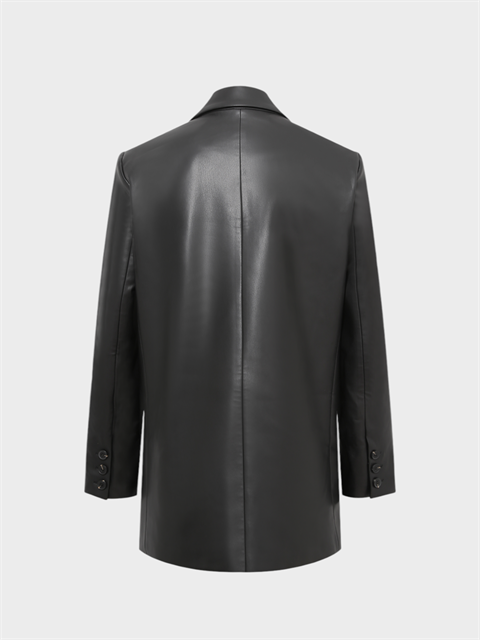Oversize Kruvaze  Kesim Deri Ceket - Siyah