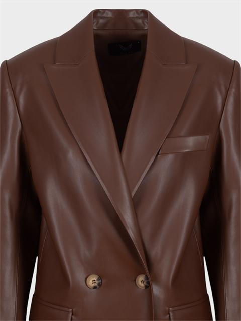 Oversize Kruvaze  Kesim Deri Ceket - Kahve