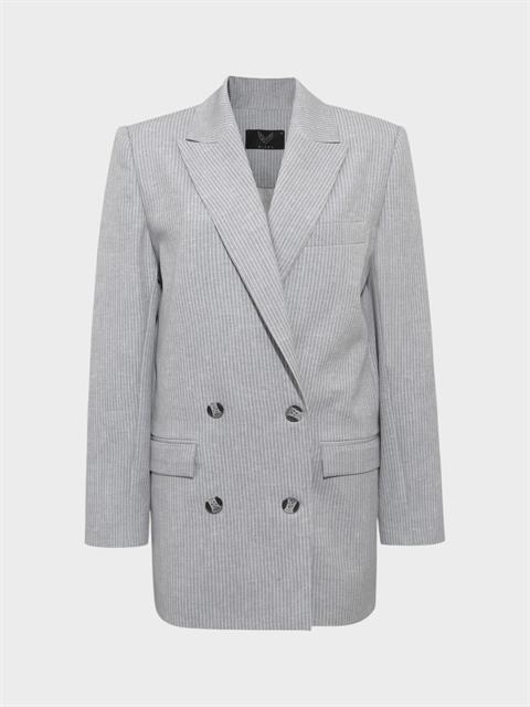 Oversize Kruvaze  Kesim İnce Çizgili Ceket - Gri