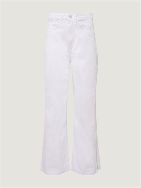 Paçaları Yırtmaçlı Yüksek Bel Wide Leg Jean - Beyaz