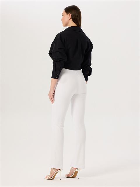 Paçası Yırtmaç Detaylı Skinny Pantolon - Beyaz