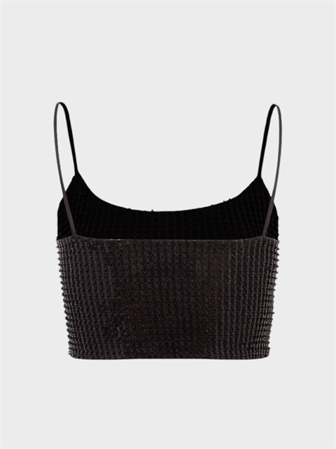 İnce Askılı Payetli Crop Bluz - Siyah