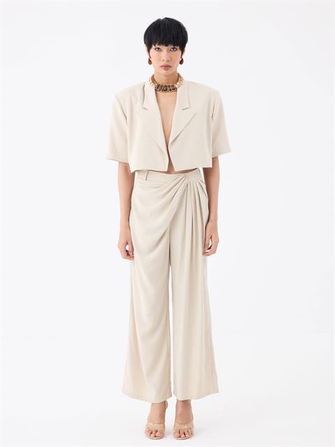 Pile Detaylı Tasarım Pantolon - Bej