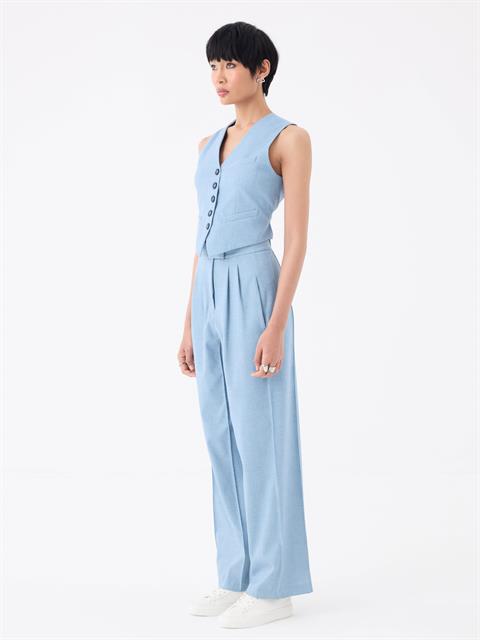 Pileli Bol Geniş Paça Pantolon - Mavi