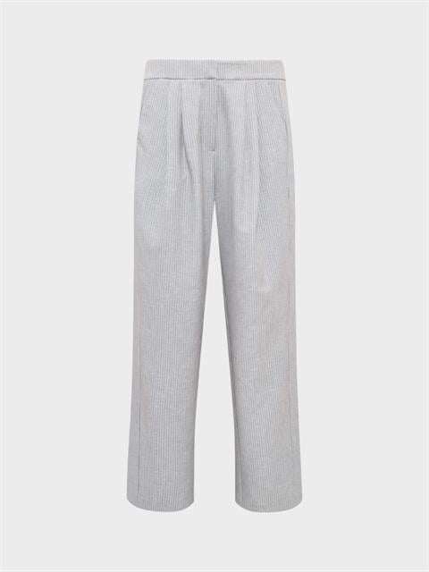 Önü Pile Detaylı Cepli Bol Paça Pantolon - Gri Çizgili