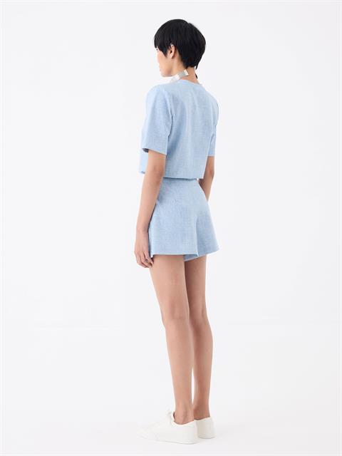 Pileli Şort Etek - Mavi