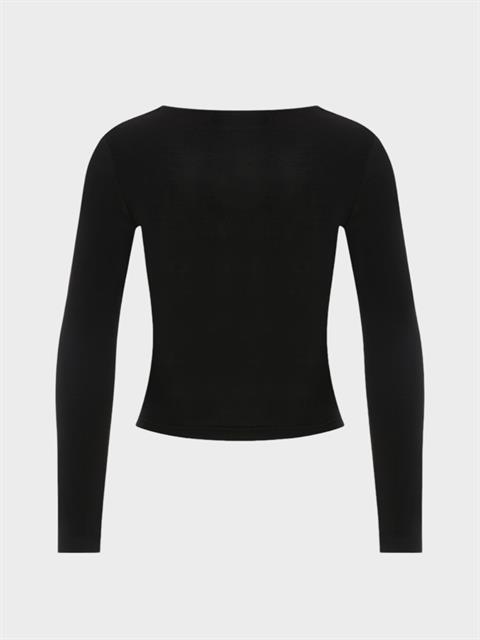 Pileli Yuvarlak Yakalı Uzun Kollu Bluz - Siyah