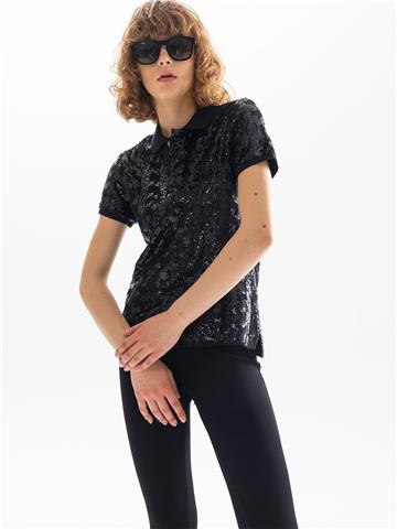 Polo Yaka Pullu T-Shirt - Siyah