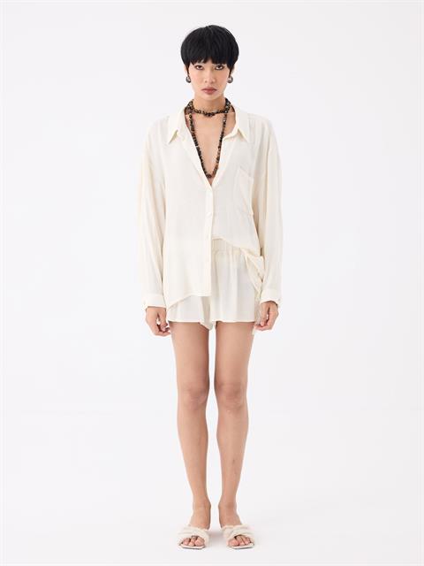 Püskül Detaylı Mini Şort - Ekru